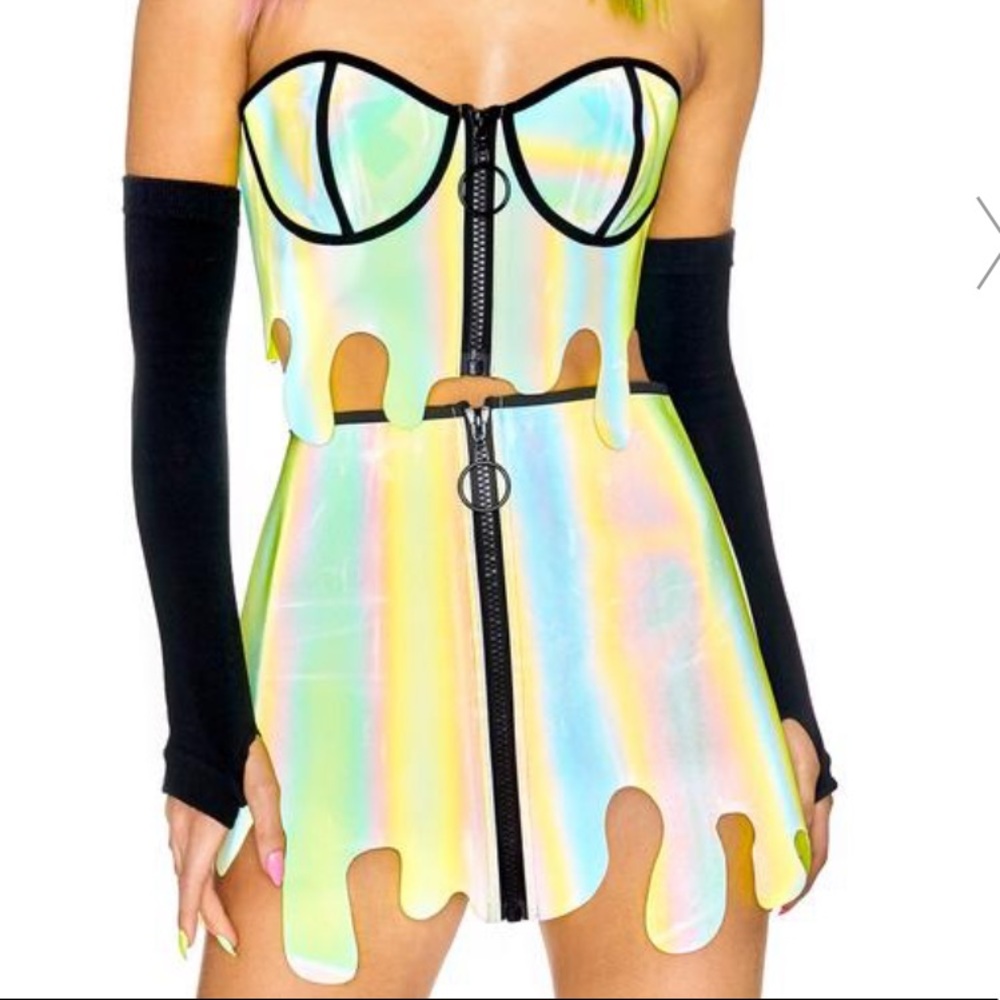 NWOT Club Exx Slime Zone Reflective Skirt and Top